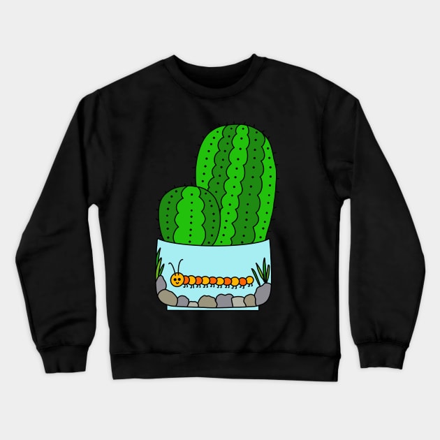 Cute Cactus Design #147: Prickly Pear Cacti In Cute Caterpillar Pot Crewneck Sweatshirt by DreamCactus